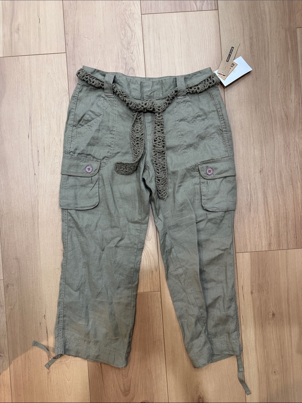 DKNY Olive Green Cargo Pants with Braided Belt